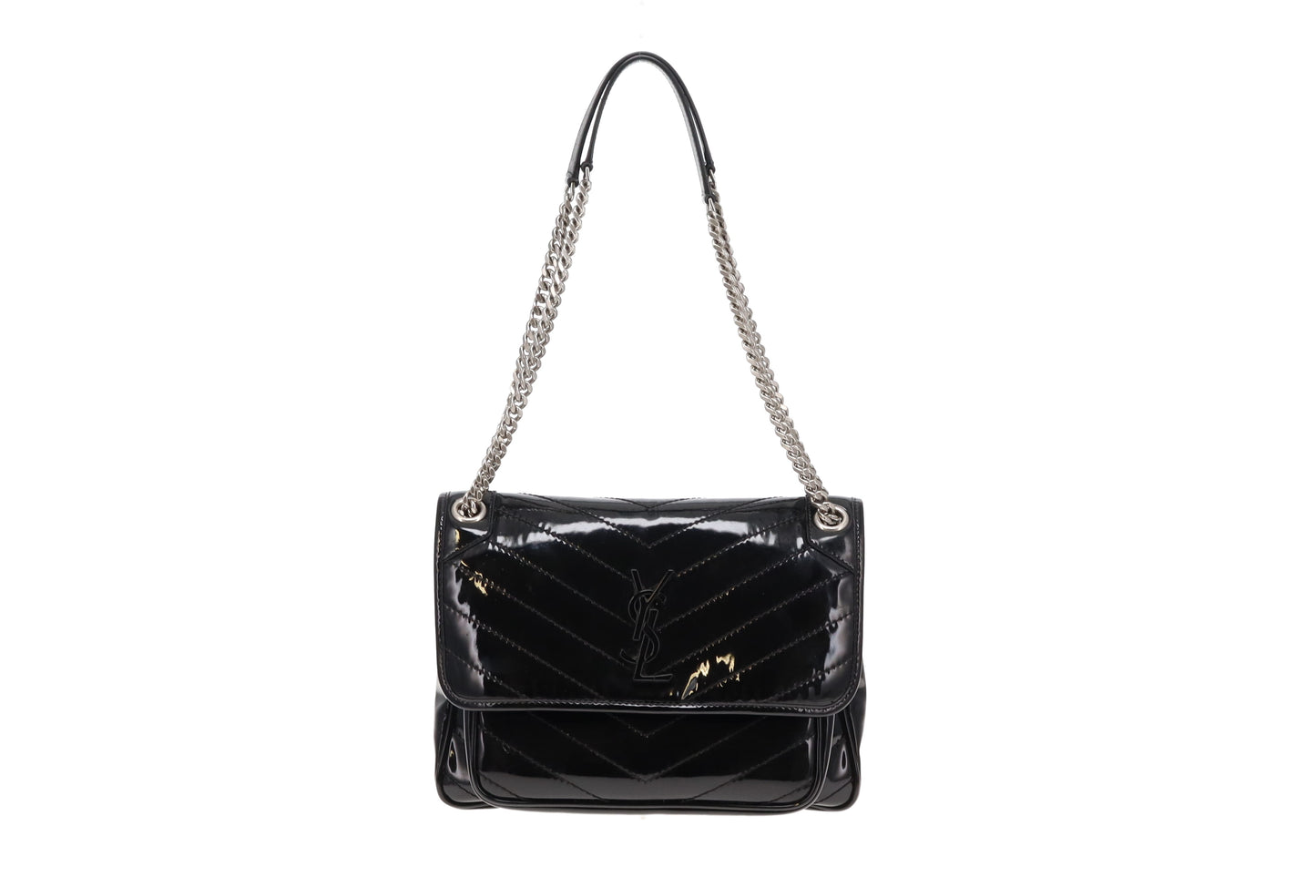 Saint Laurent All Black Patent Leather SHW Medium Niki 2023