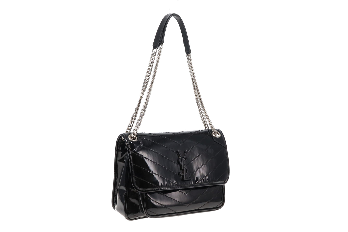 Saint Laurent All Black Patent Leather SHW Medium Niki 2023