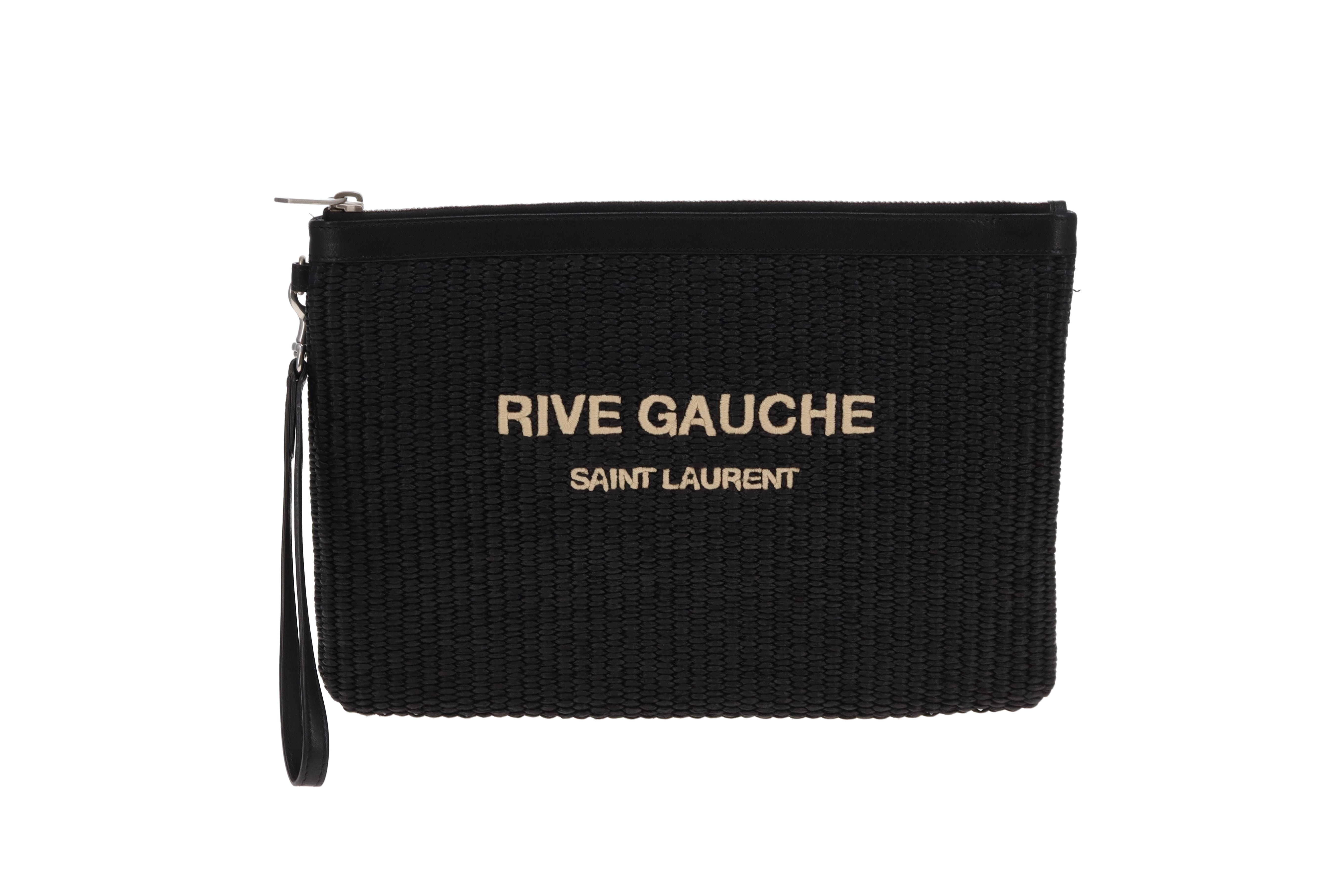 Preowned Saint Laurent Rive Gauche Raffia Pouch 2020 | Free