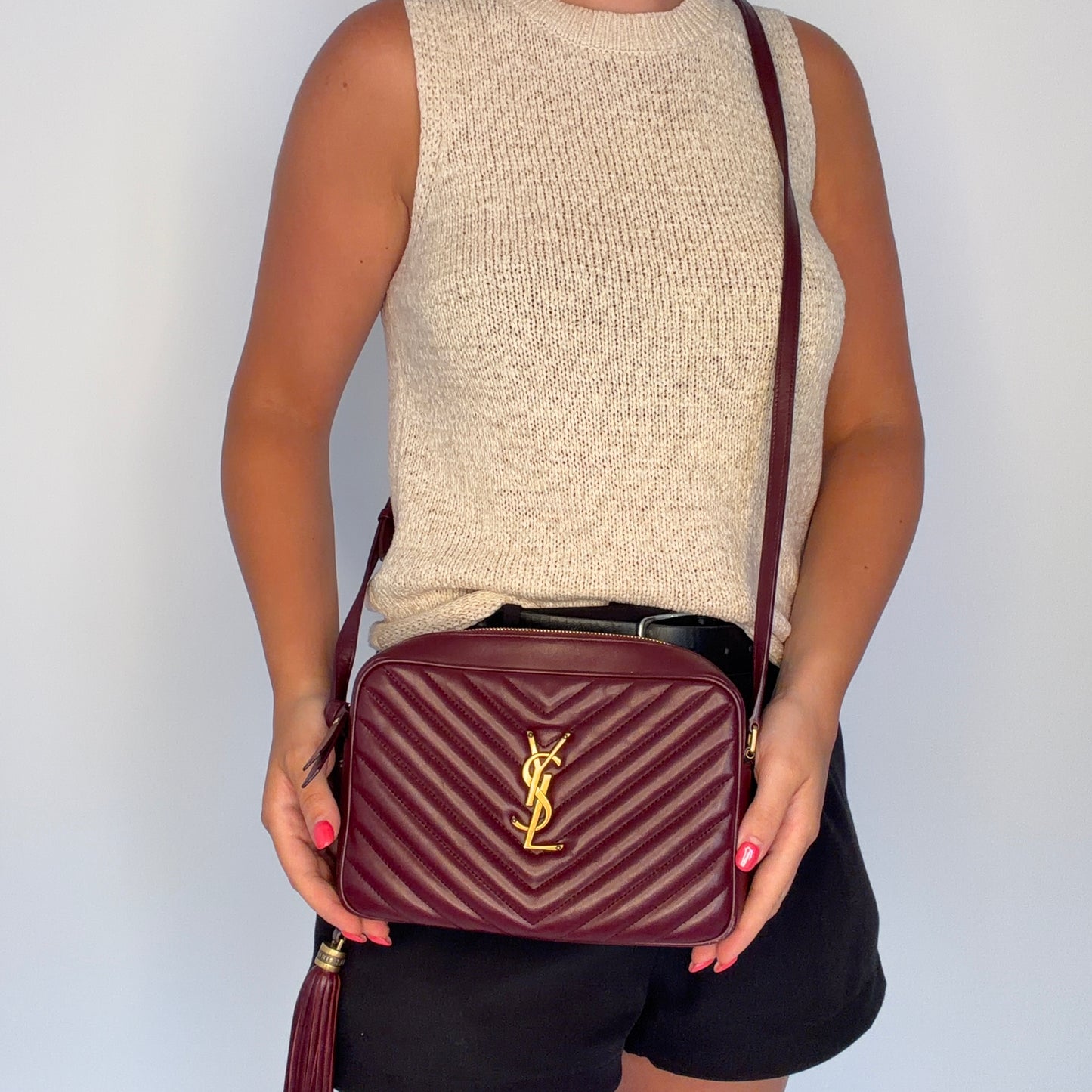Saint Laurent Lou Camera Burgundy Chevron GHW 2019