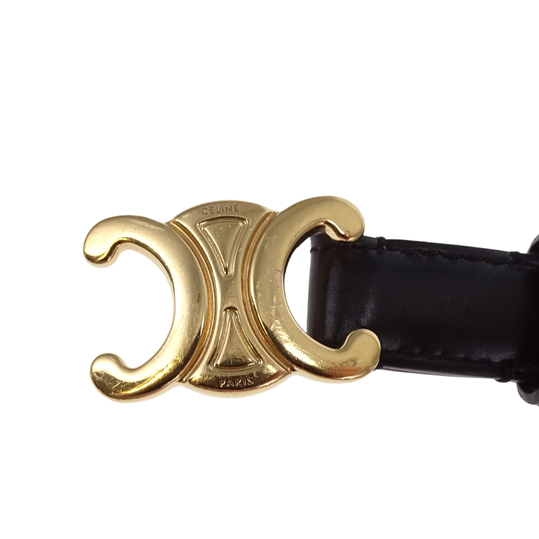 Celine Triomphe Belt 18 in Black Taurillon Leather 80cm