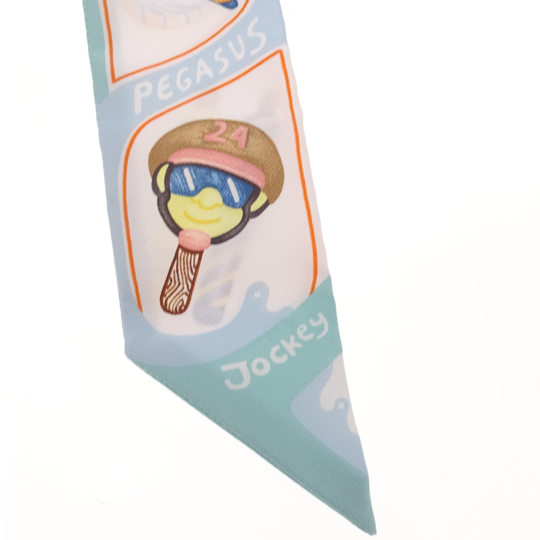 Hermes Twilly Funny Ice Cream Aqua/Orange/Jaune 100% Silk