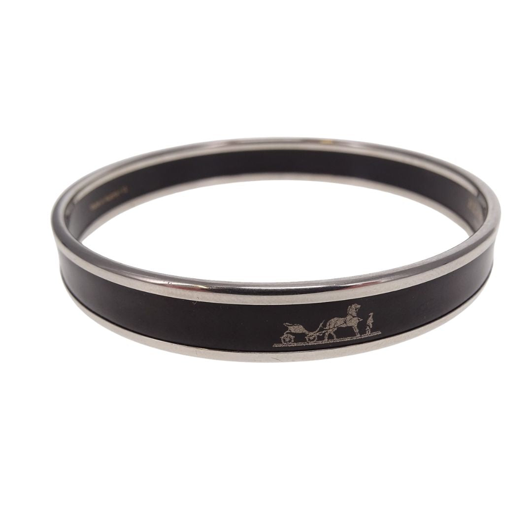 Hermes Printed Enamel Bangle Narrow Black Small