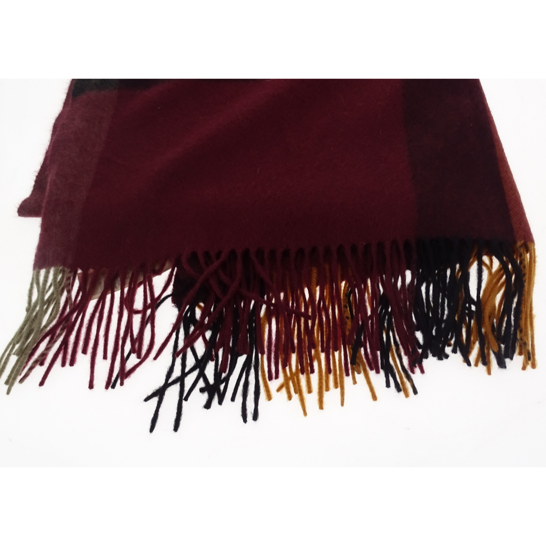 Burberry Long Scarf 100% Cashmere Burgundy/Orange Tones