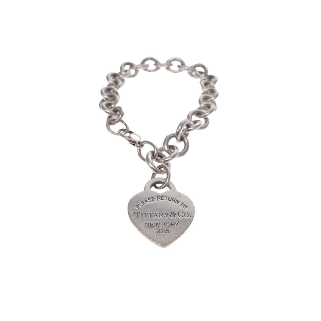 Tiffany & Co Sterling Silver RTT Bracelet With Heart Pendant 925