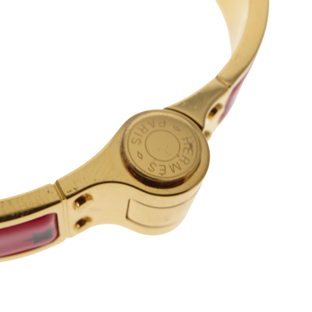 Hermes Hinged Bracelet Red Eperon D'or Bandana Rouge Enamel Gold Plated