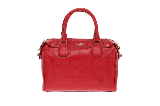 Coach Red Croc Embossed Leather Small Bowler Bag