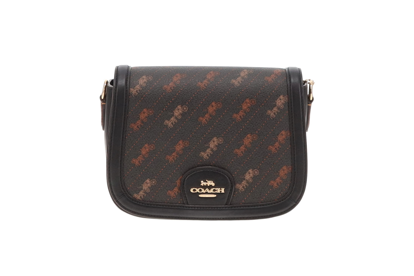 Coach Black and Brown Horse and Carriage Dot Print Saddle Bag