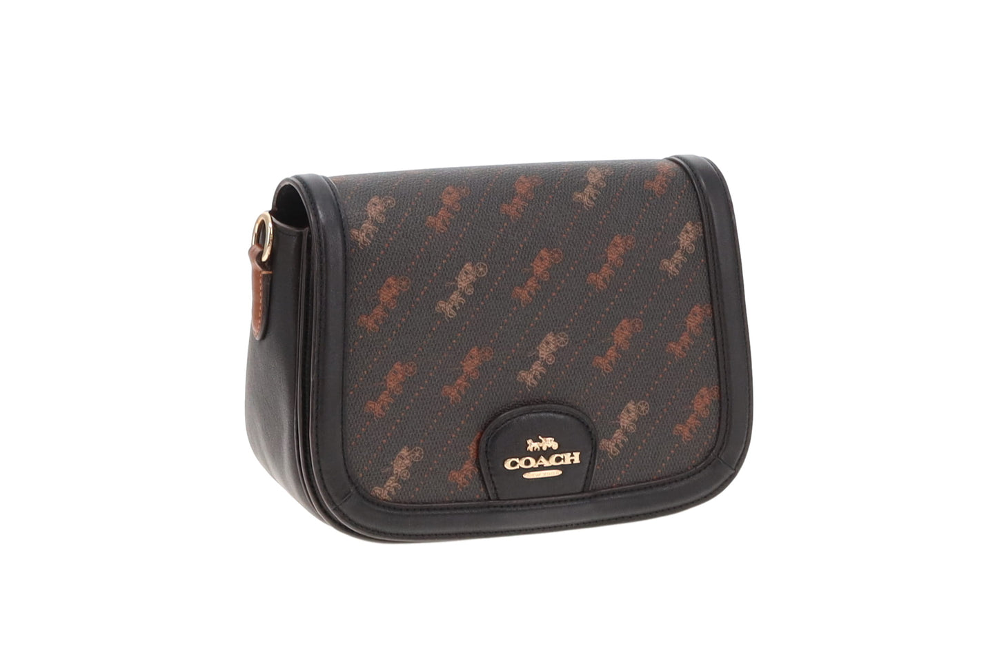 Coach Black and Brown Horse and Carriage Dot Print Saddle Bag