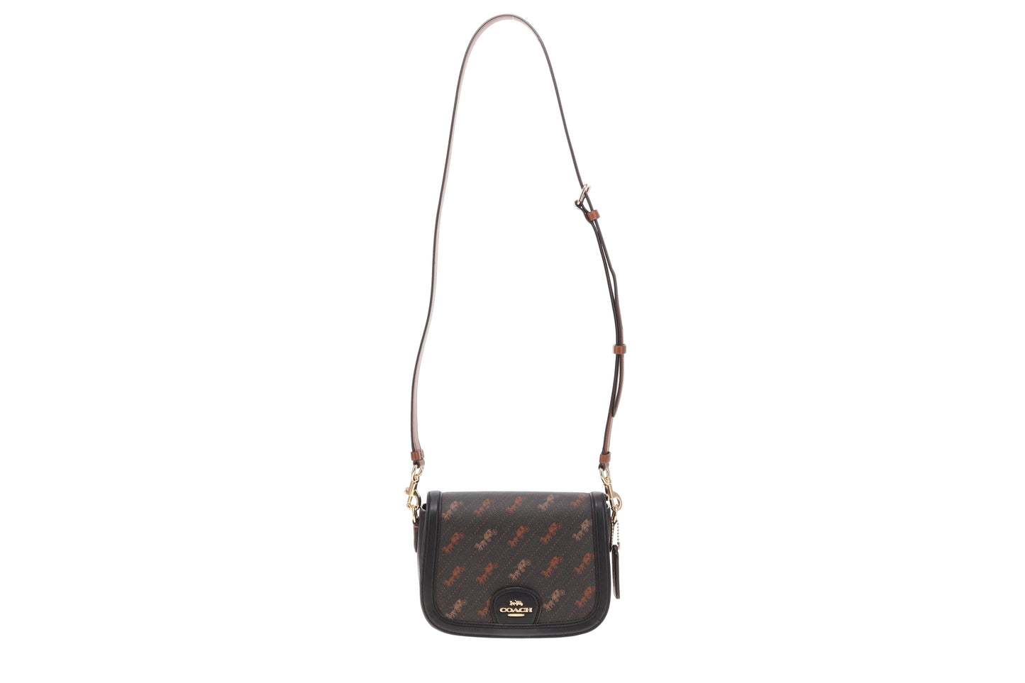 Coach Black and Brown Horse and Carriage Dot Print Saddle Bag