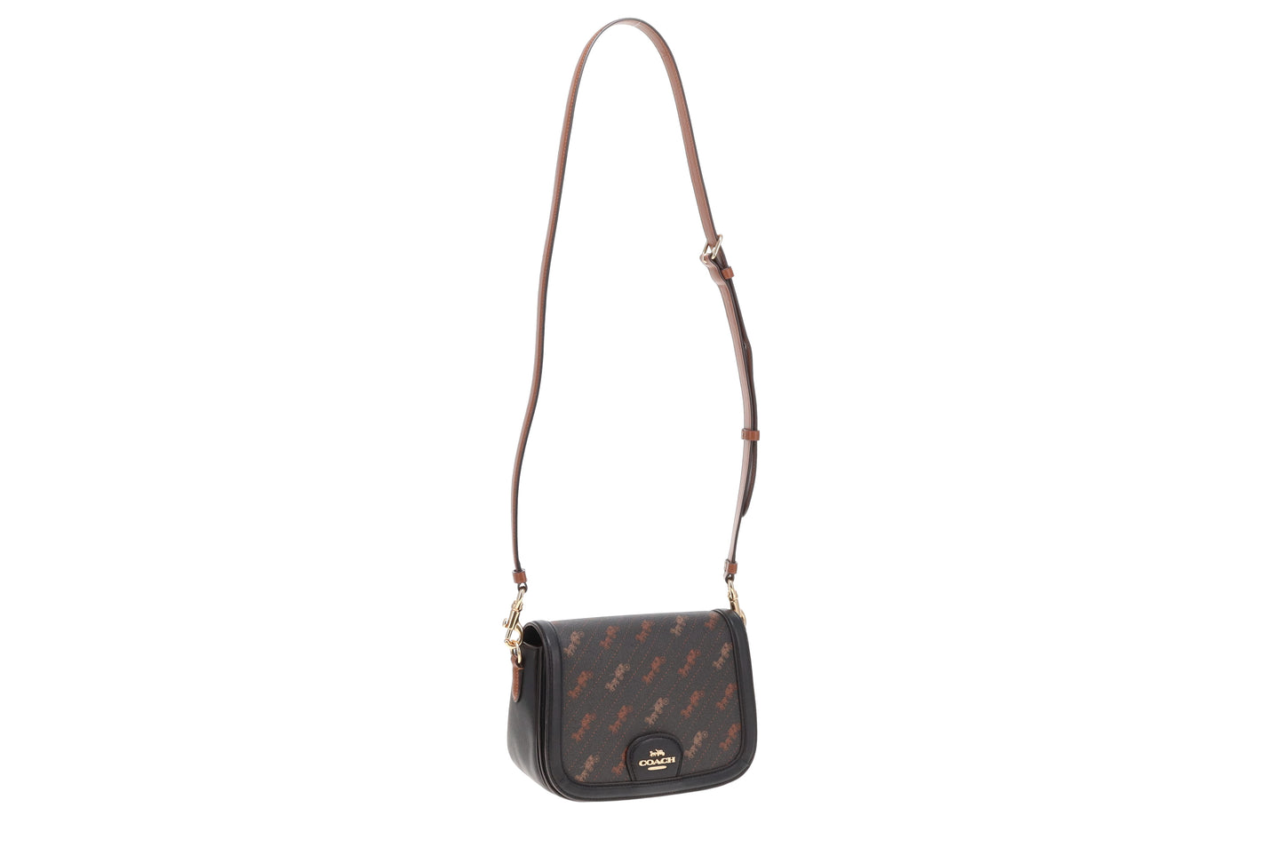 Coach Black and Brown Horse and Carriage Dot Print Saddle Bag