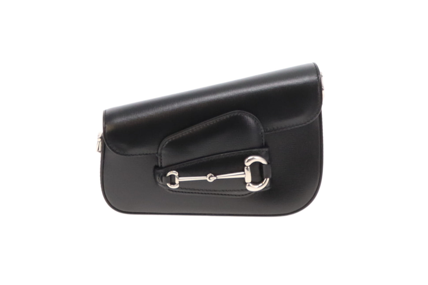 Gucci Black Leather SHW Mini Diagonal Horsebit with Chain