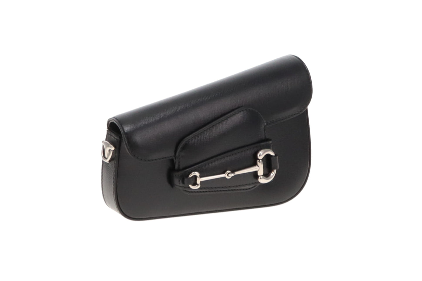 Gucci Black Leather SHW Mini Diagonal Horsebit with Chain