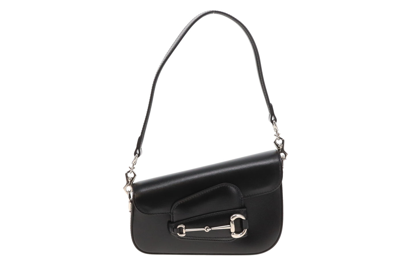 Gucci Black Leather SHW Mini Diagonal Horsebit with Chain