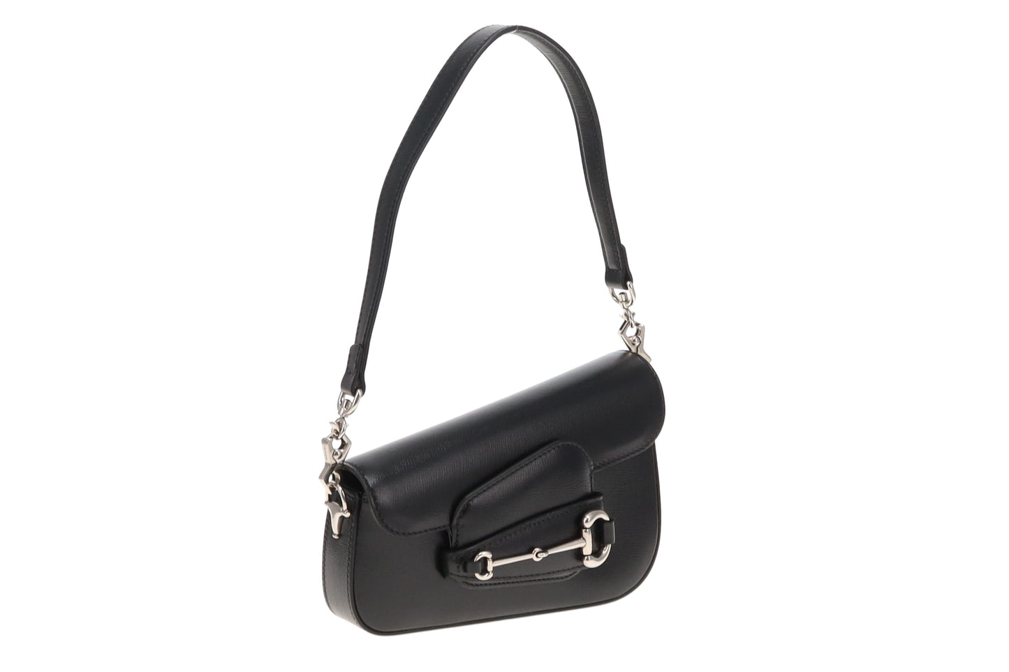Gucci Black Leather SHW Mini Diagonal Horsebit with Chain