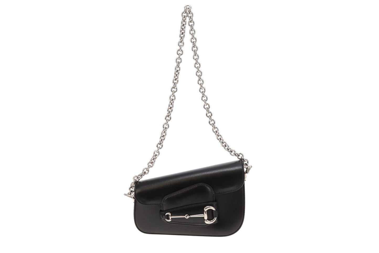Gucci Black Leather SHW Mini Diagonal Horsebit with Chain