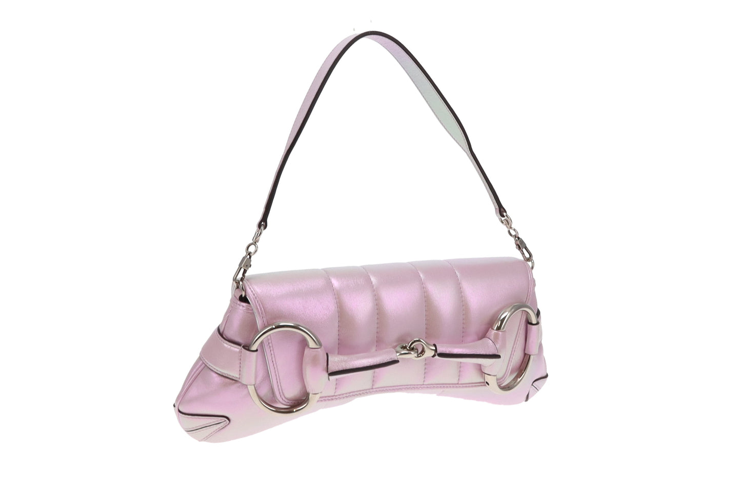 Gucci Pink Iridescent Leather SHW Horsebit Chain Shoulder Bag