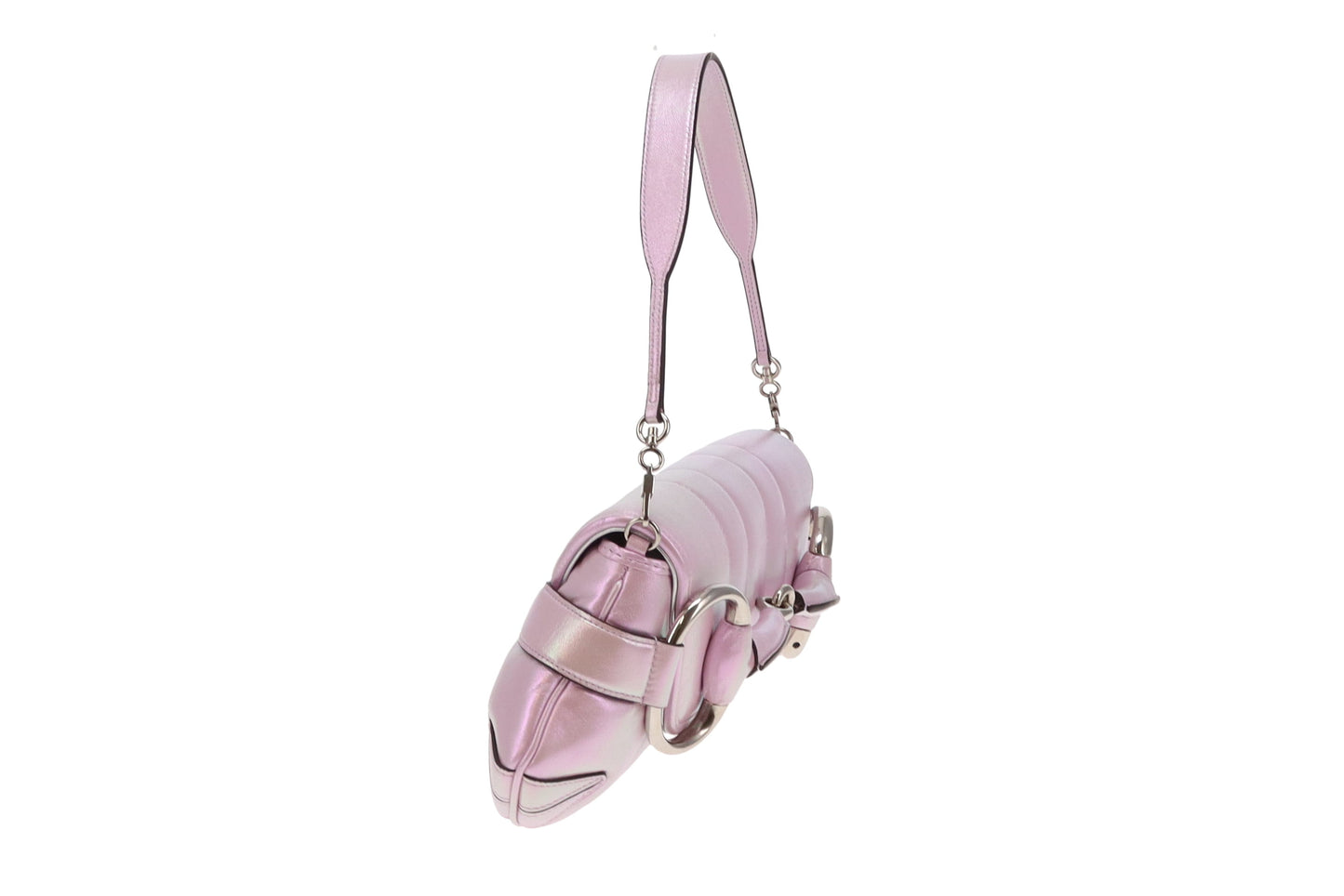 Gucci Pink Iridescent Leather SHW Horsebit Chain Shoulder Bag