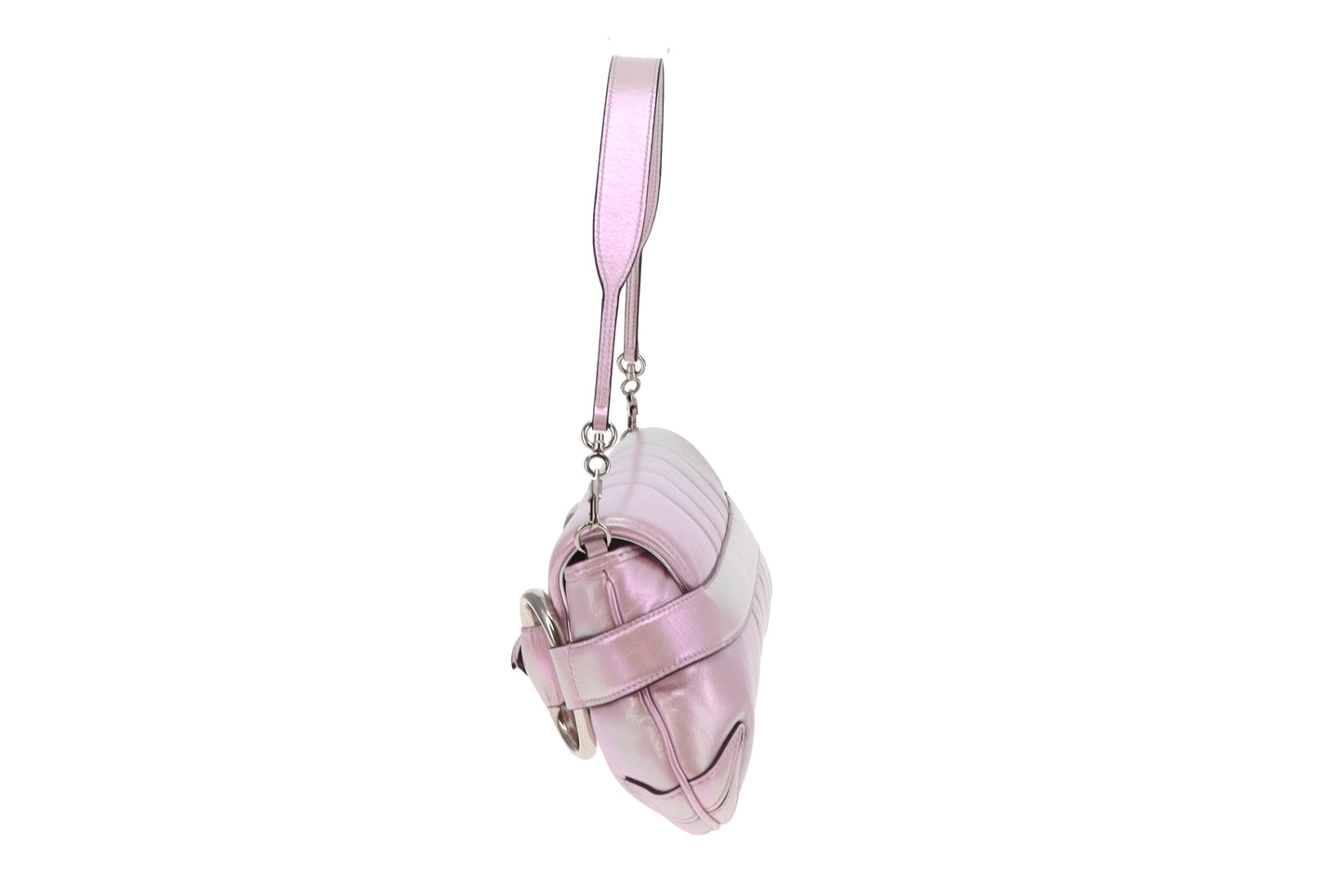 Gucci Pink Iridescent Leather SHW Horsebit Chain Shoulder Bag