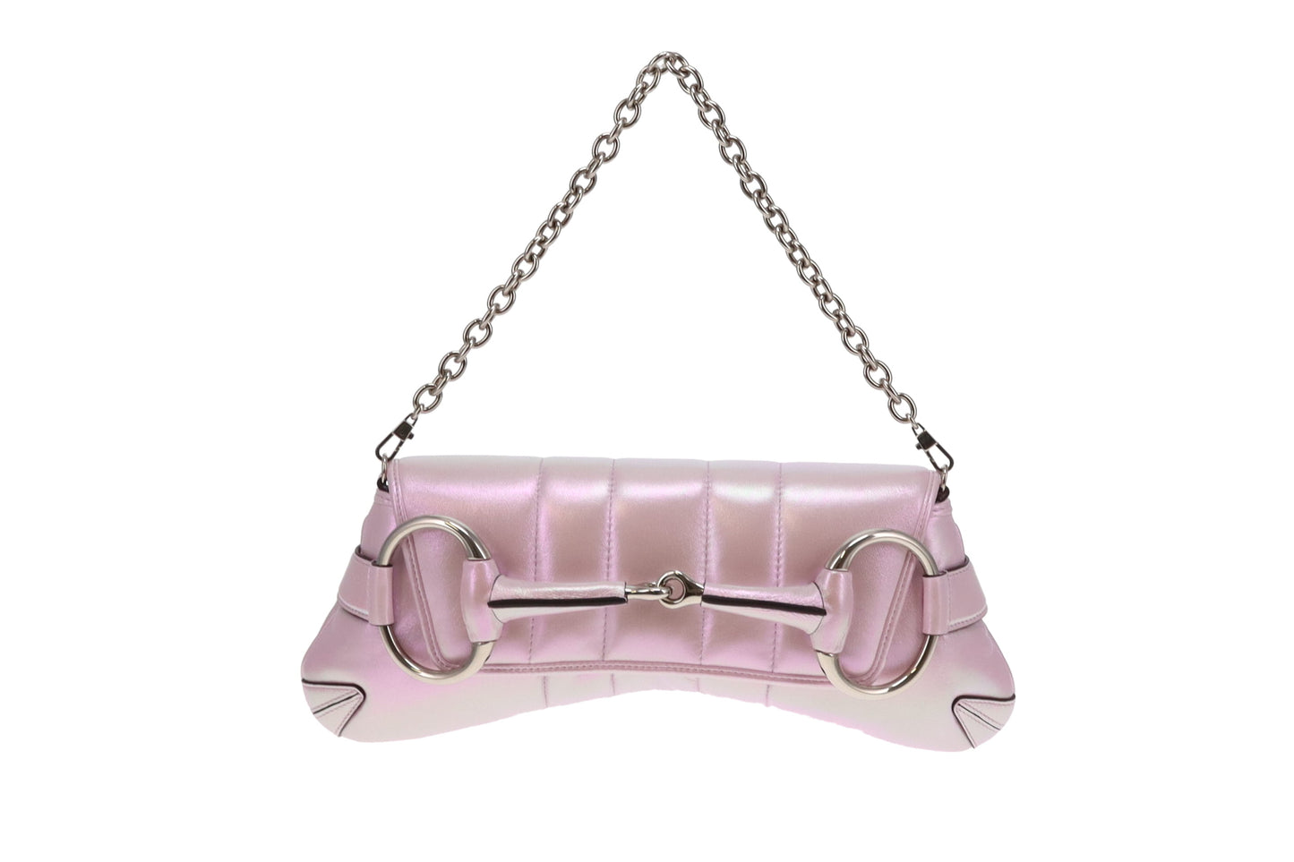 Gucci Pink Iridescent Leather SHW Horsebit Chain Shoulder Bag