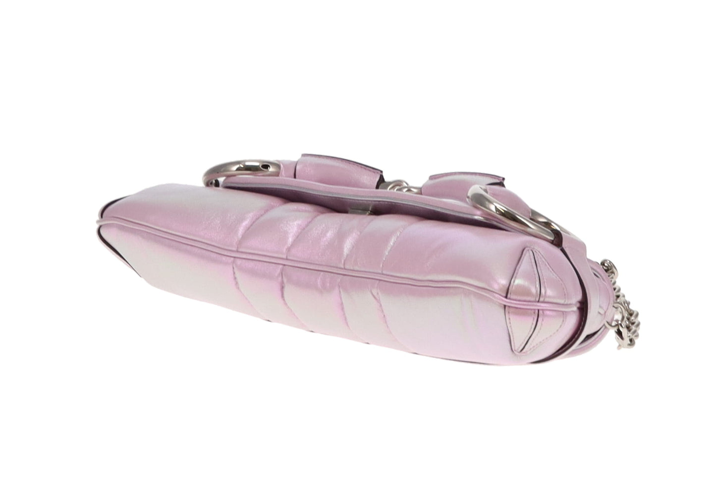 Gucci Pink Iridescent Leather SHW Horsebit Chain Shoulder Bag