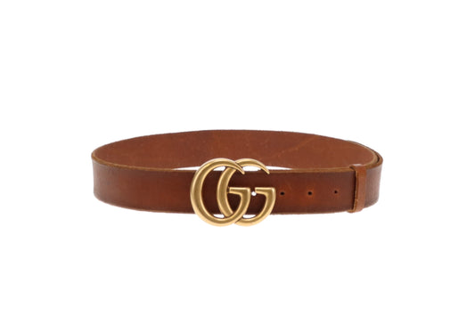 Gucci Tan Unfinished Faded Leather GHW Double G Wide Belt 85cm