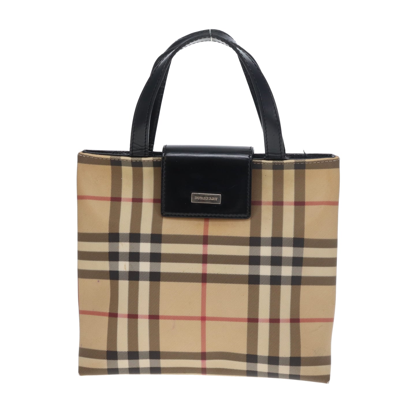 Burberry Tote Mini Check Coated Canvas and Black Leather