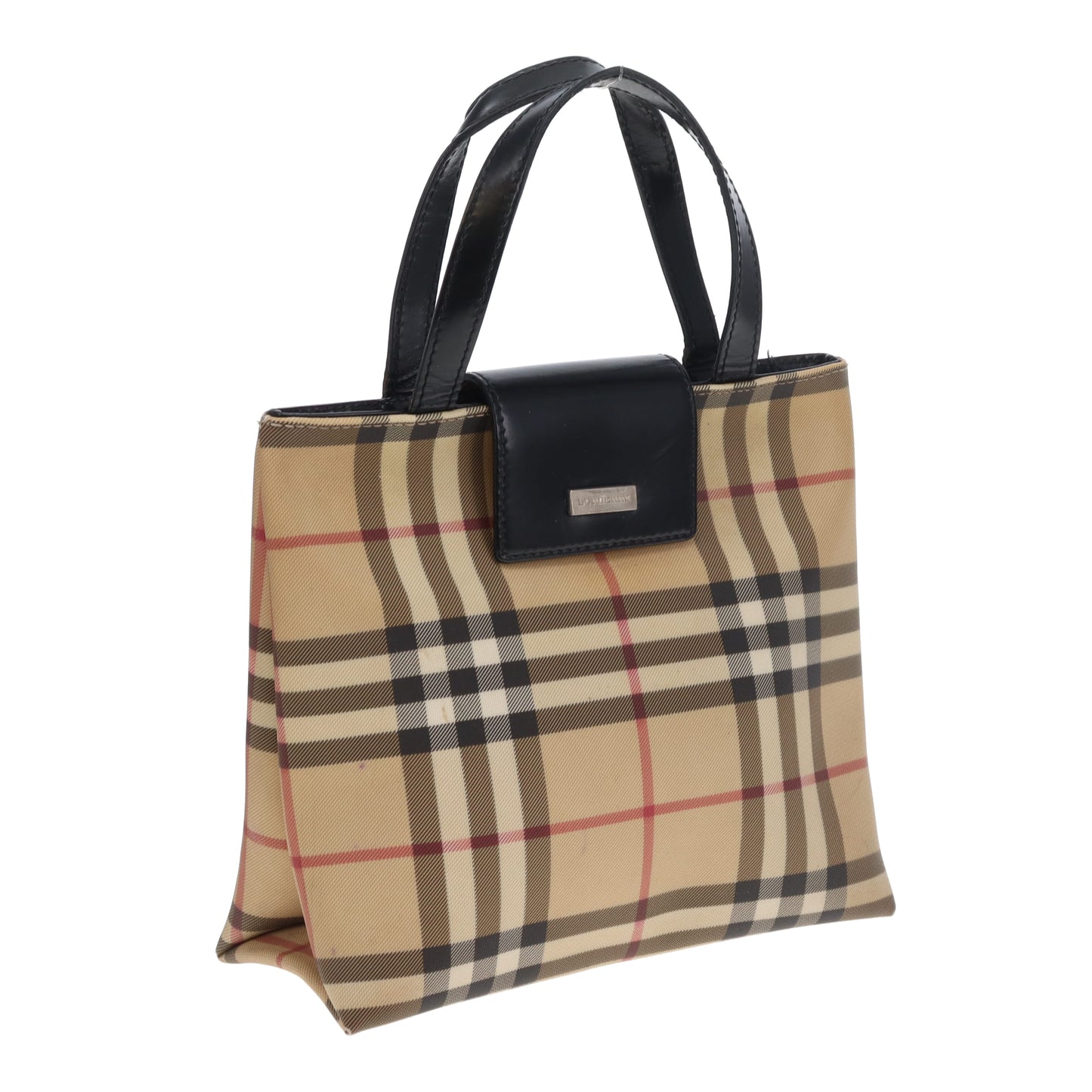 Burberry Tote Mini Check Coated Canvas and Black Leather
