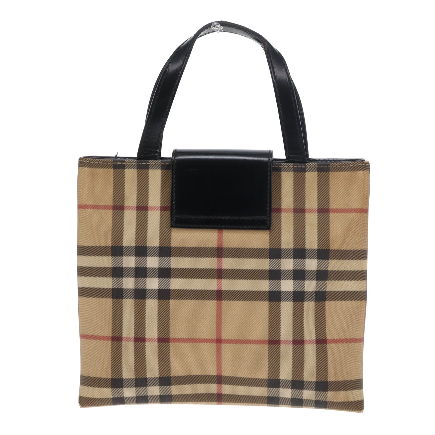 Burberry Tote Mini Check Coated Canvas and Black Leather