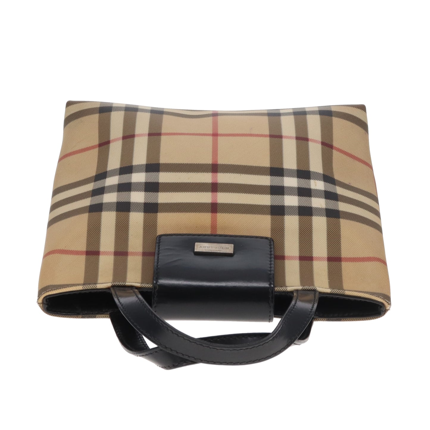 Burberry Tote Mini Check Coated Canvas and Black Leather