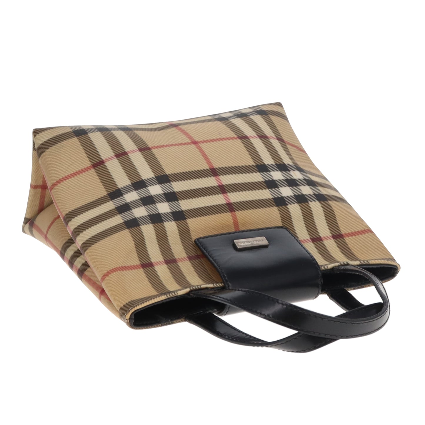 Burberry Tote Mini Check Coated Canvas and Black Leather