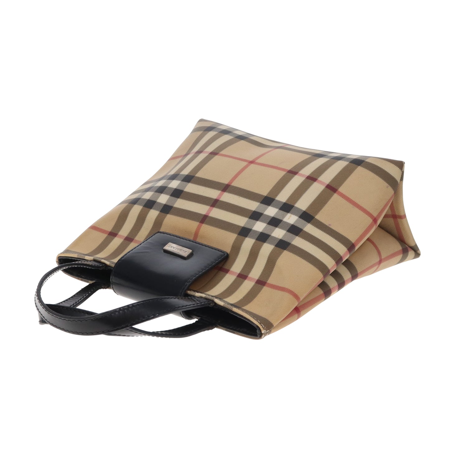 Burberry Tote Mini Check Coated Canvas and Black Leather