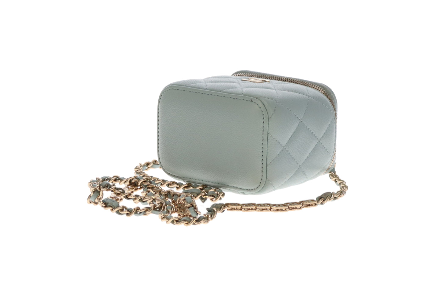 Chanel Vanity Mini Duck Egg Blue Caviar CC Chain Detail 2021