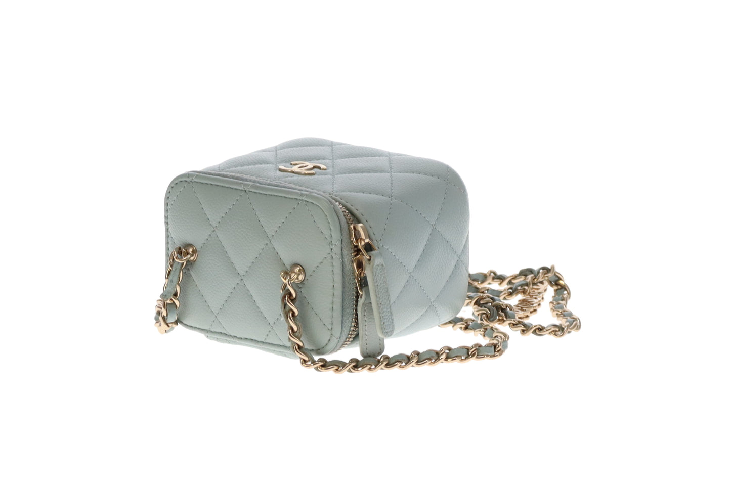 Chanel Vanity Mini Duck Egg Blue Caviar CC Chain Detail 2021