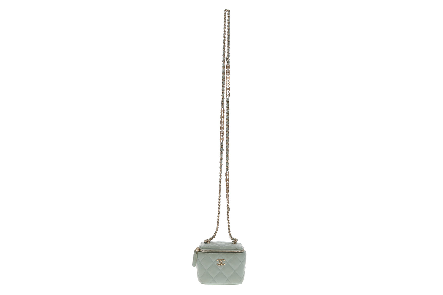Chanel Vanity Mini Duck Egg Blue Caviar CC Chain Detail 2021