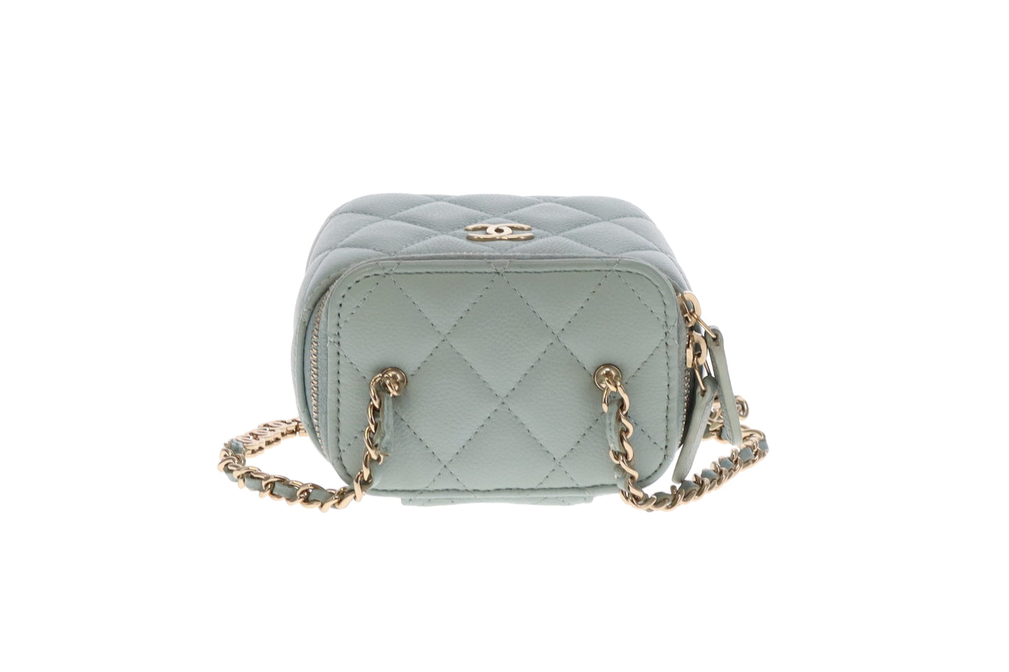 Chanel Vanity Mini Duck Egg Blue Caviar CC Chain Detail 2021