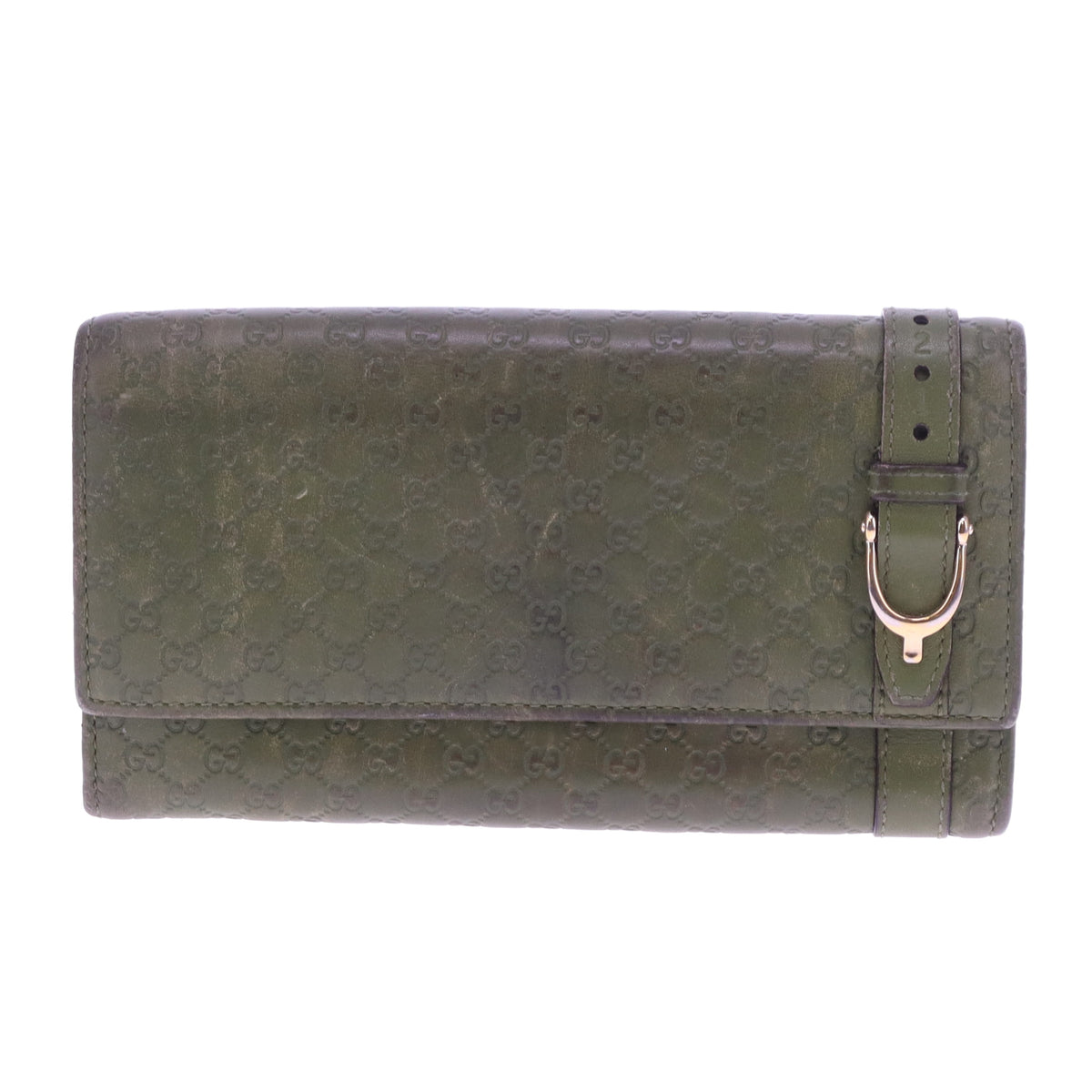 Gucci Guccisima Green Horsebit Flap Wallet Long
