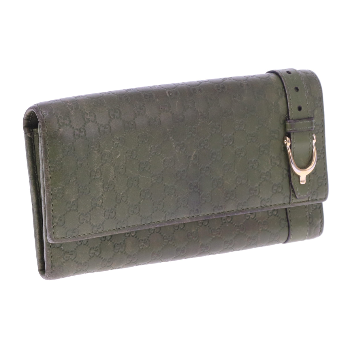 Gucci Guccisima Green Horsebit Flap Wallet Long