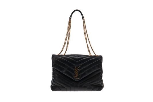 Saint Laurent Black Calfskin Leather Medium Loulou Shoulder Bag