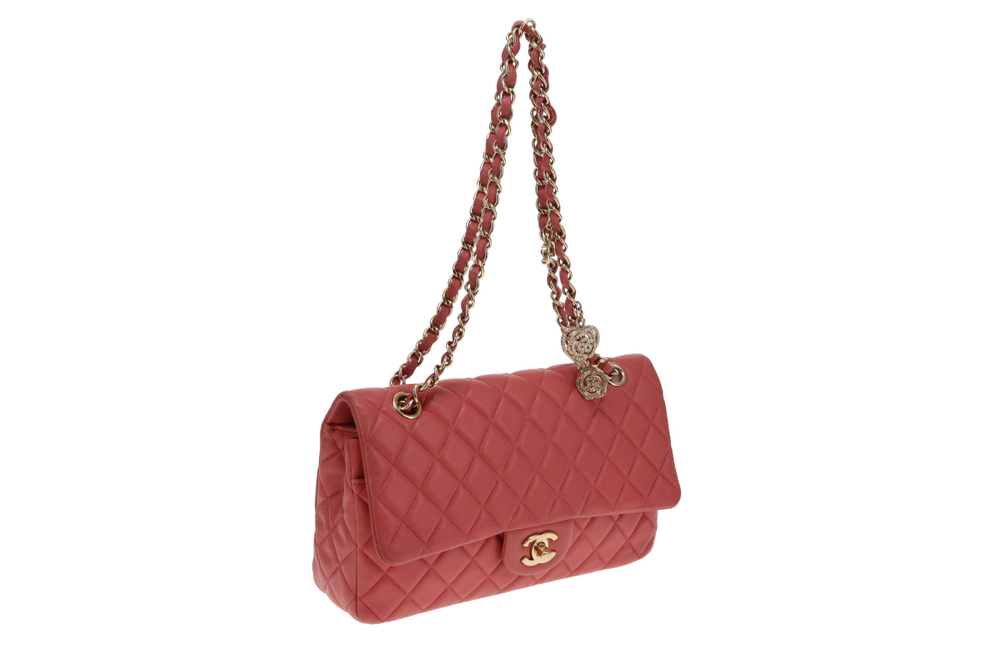 Chanel Classic Single Flap Medium Valentine Charms Pink Lambskin GHW