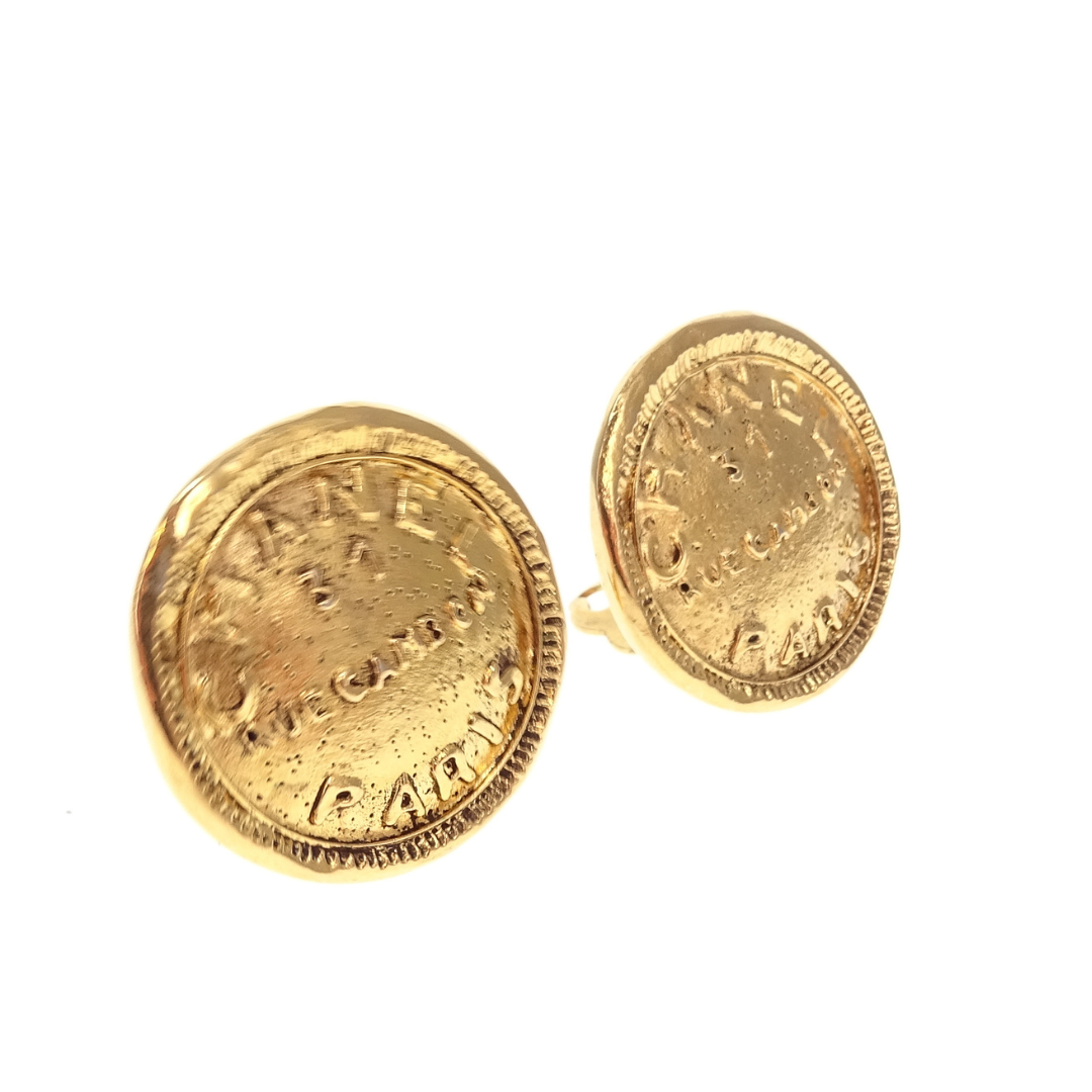 Chanel Vintage Rue Cambon Goldtone Coin Clip On Earrings