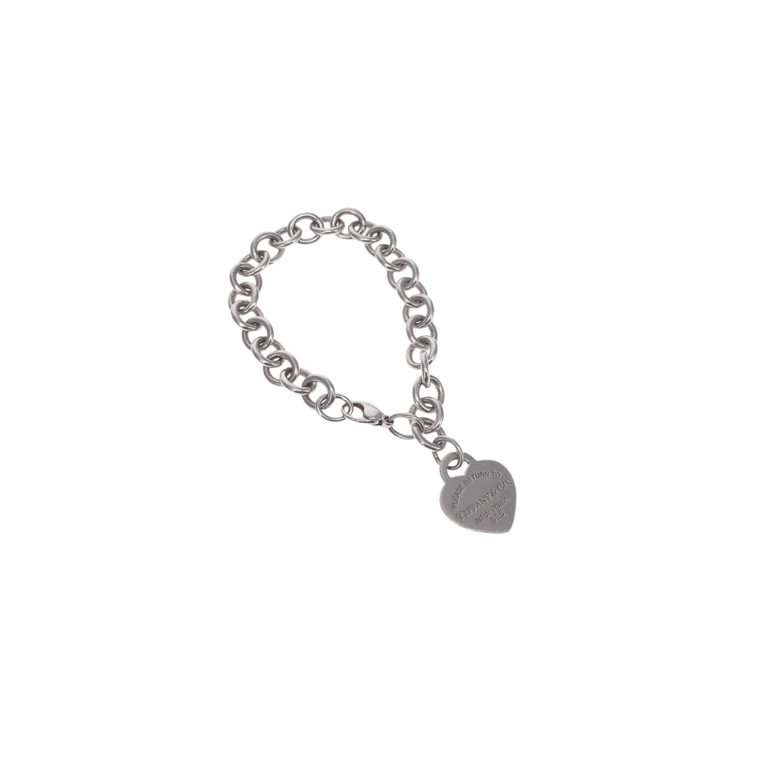 Tiffany & Co Sterling Silver RTT Bracelet With Heart Pendant 925