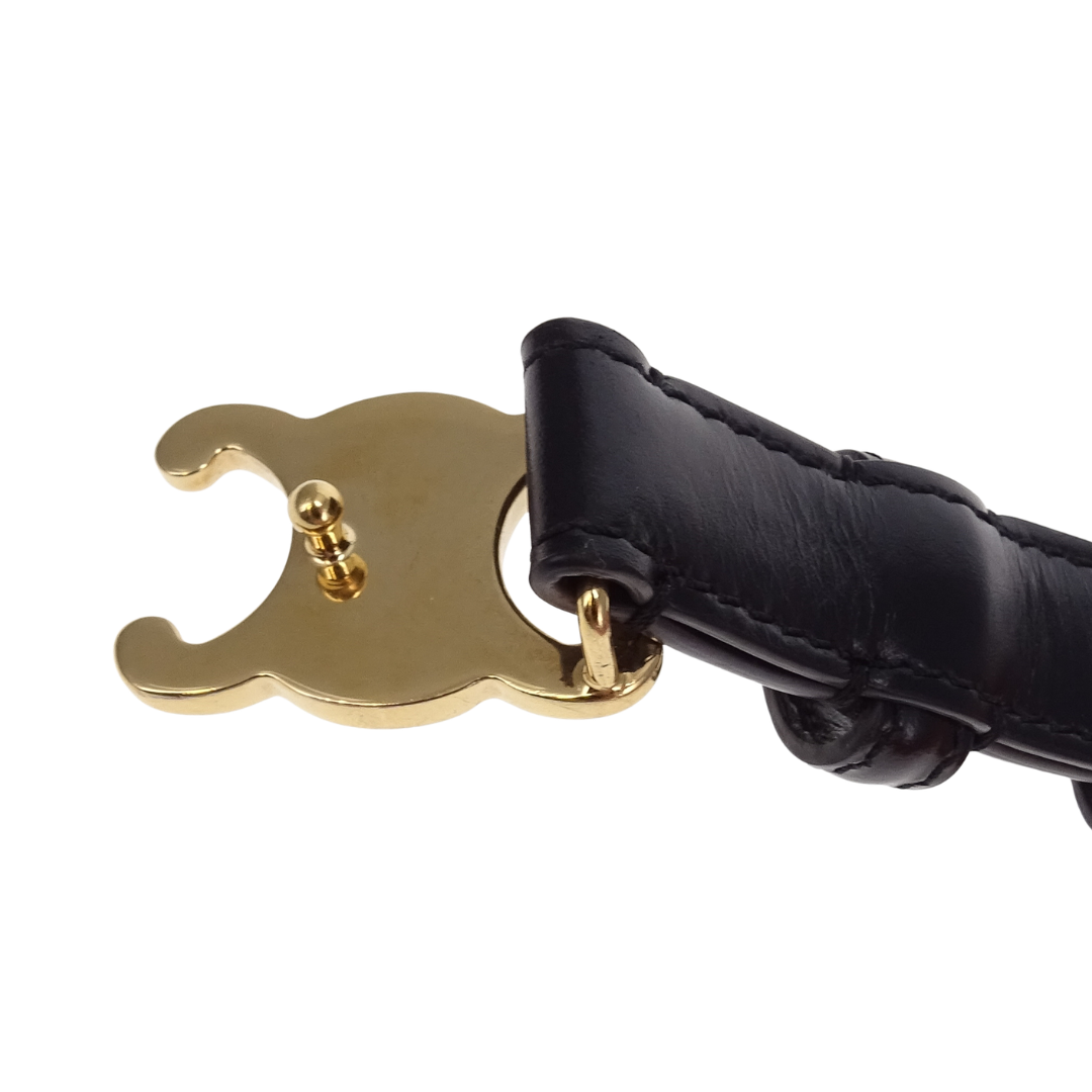 Celine Triomphe Belt 18 in Black Taurillon Leather 80cm