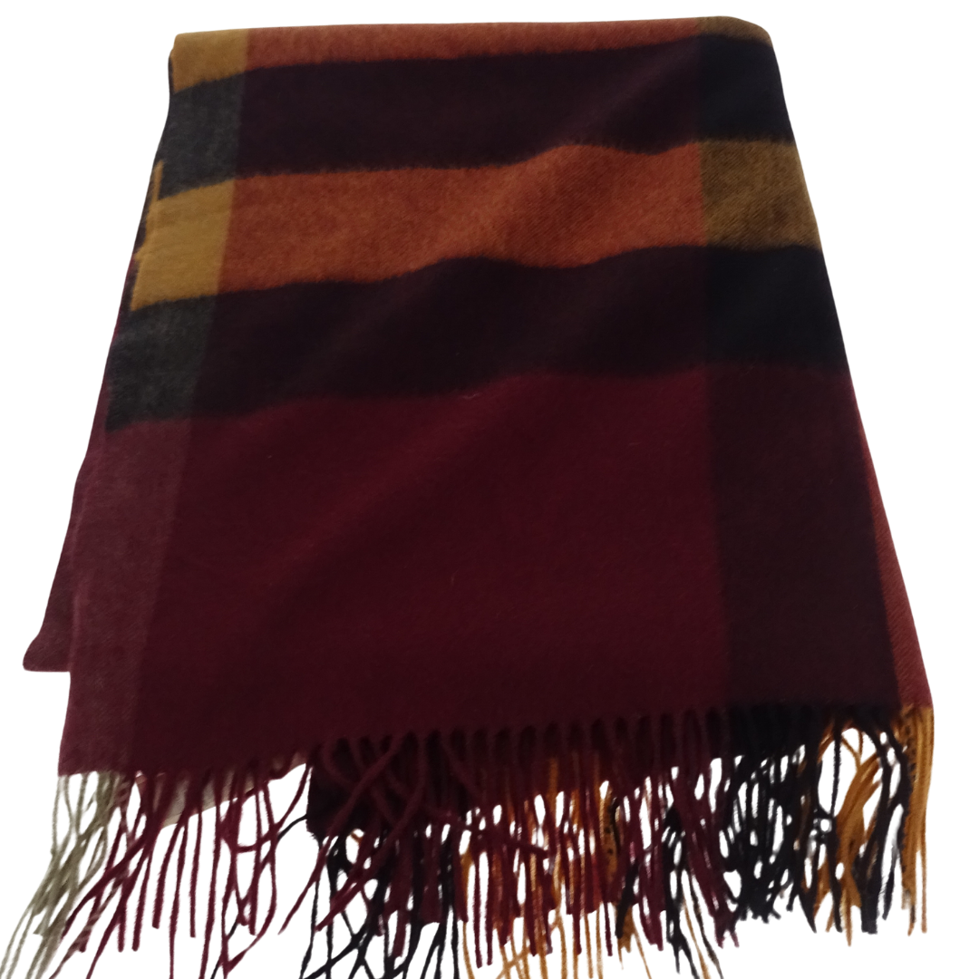 Burberry Long Scarf 100% Cashmere Burgundy/Orange Tones