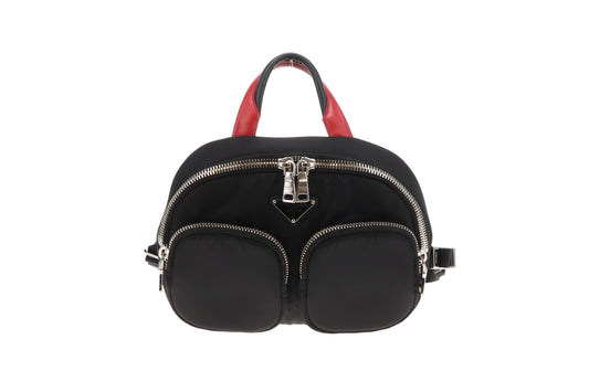 Prada Twin Pocket Mini Backpack Black/Red Nylon