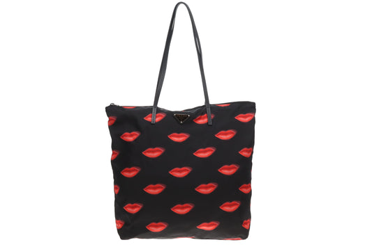 Prada Tessuto Stampat Shopper Lip Print