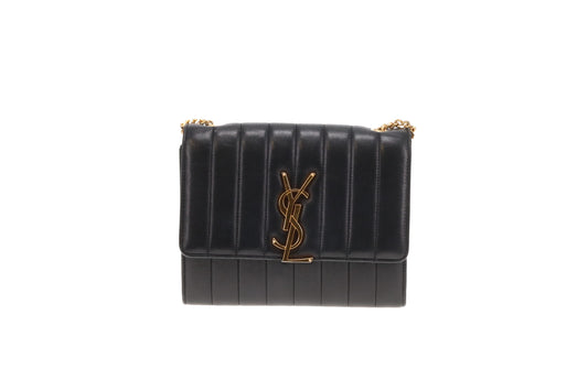 Saint Laurent Vicky Small Quilted Wallet On Chain Black