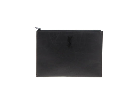 Saint Laurent All Black Croc Embossed Leather Cassandre Pouch 2019