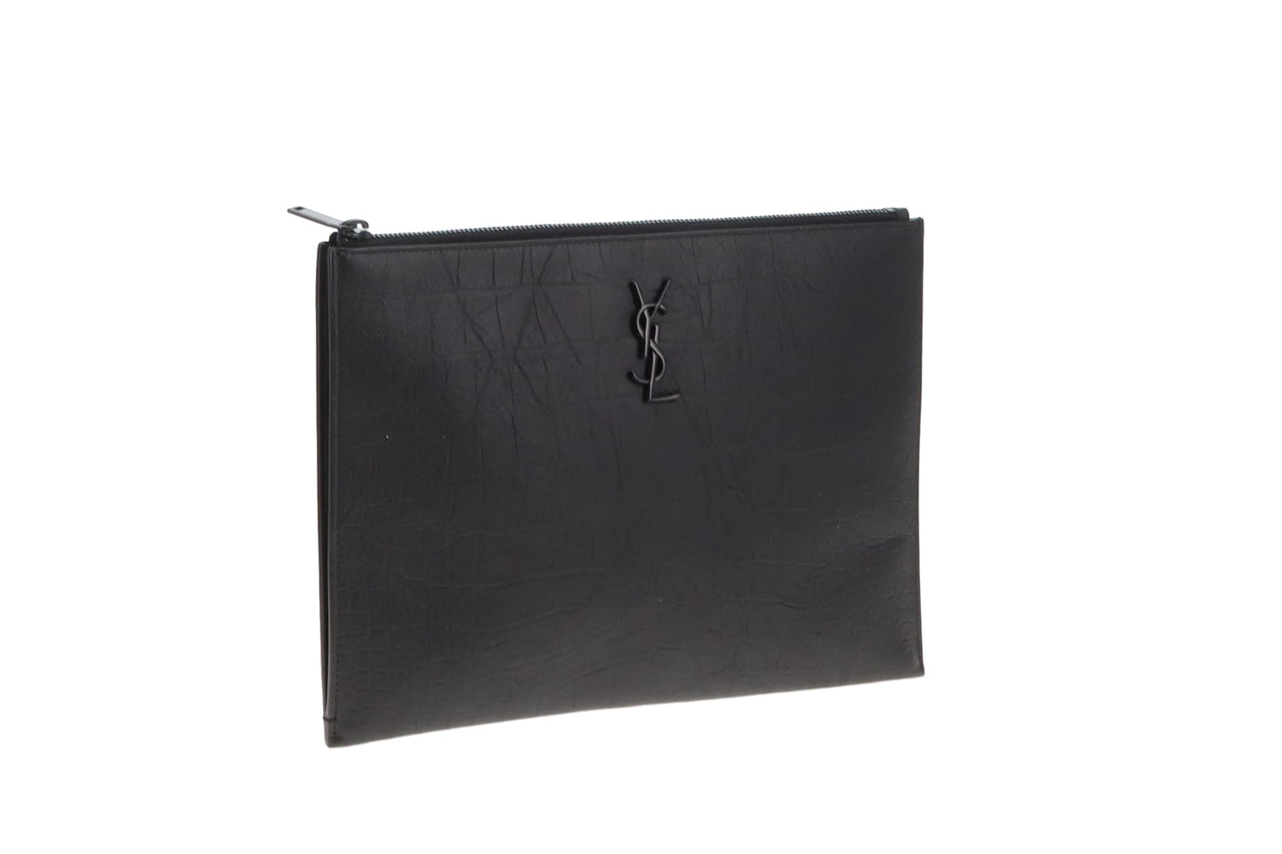 Saint Laurent All Black Croc Embossed Leather Cassandre Pouch 2019