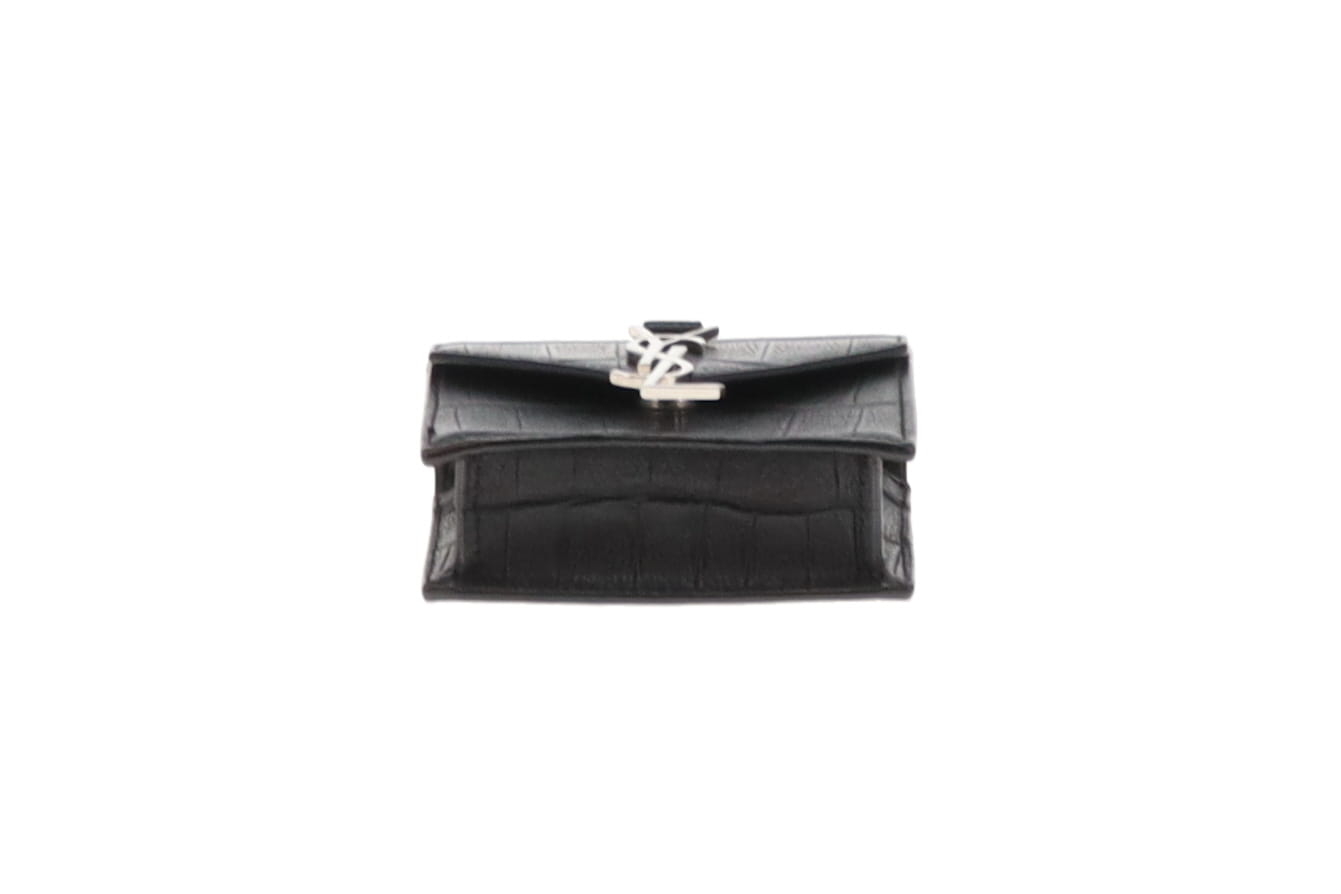 Saint Laurent Black Croc Embossed Leather Mini Candy Bag 2014